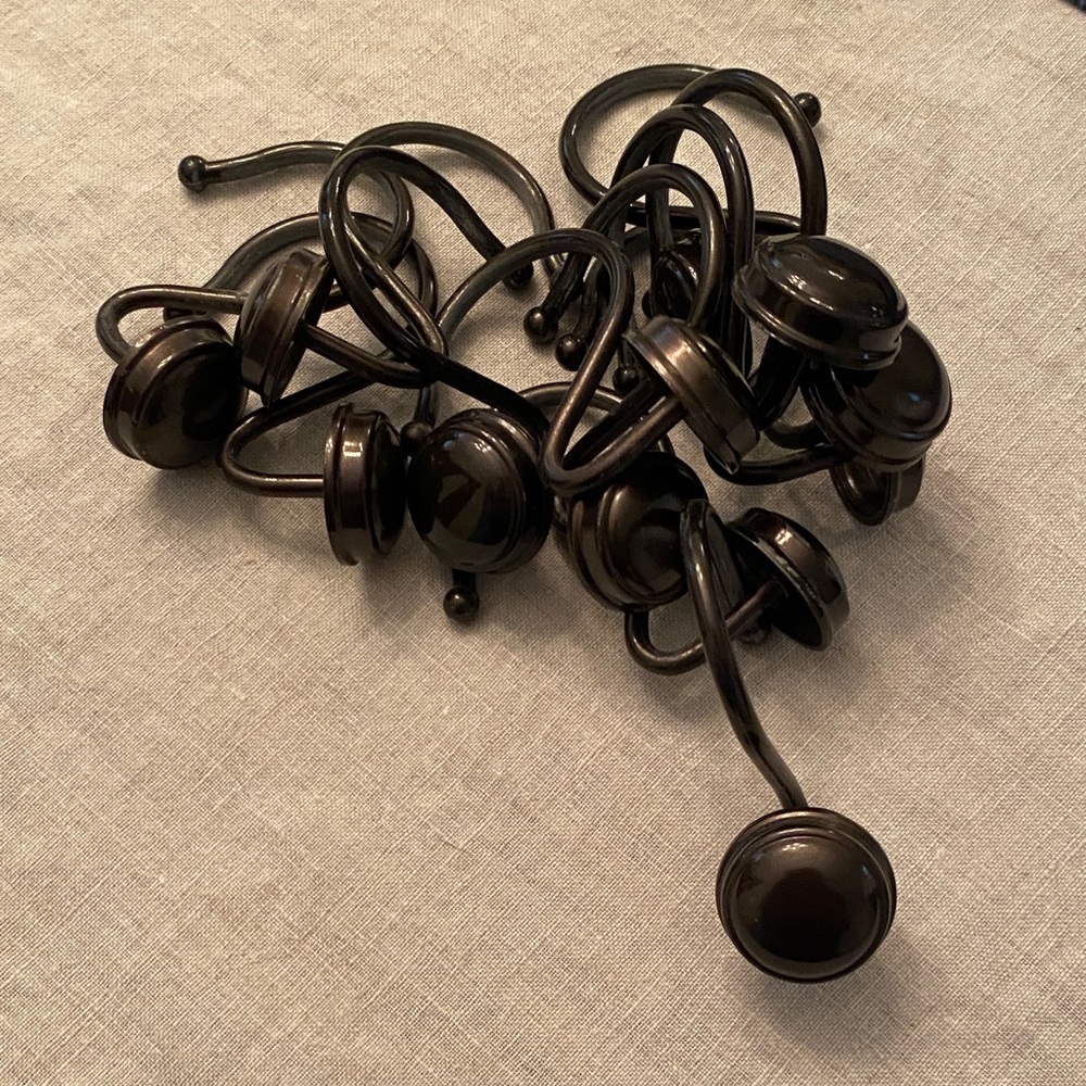 Set of Dark Bronze Curtain Hooks with Round Finials